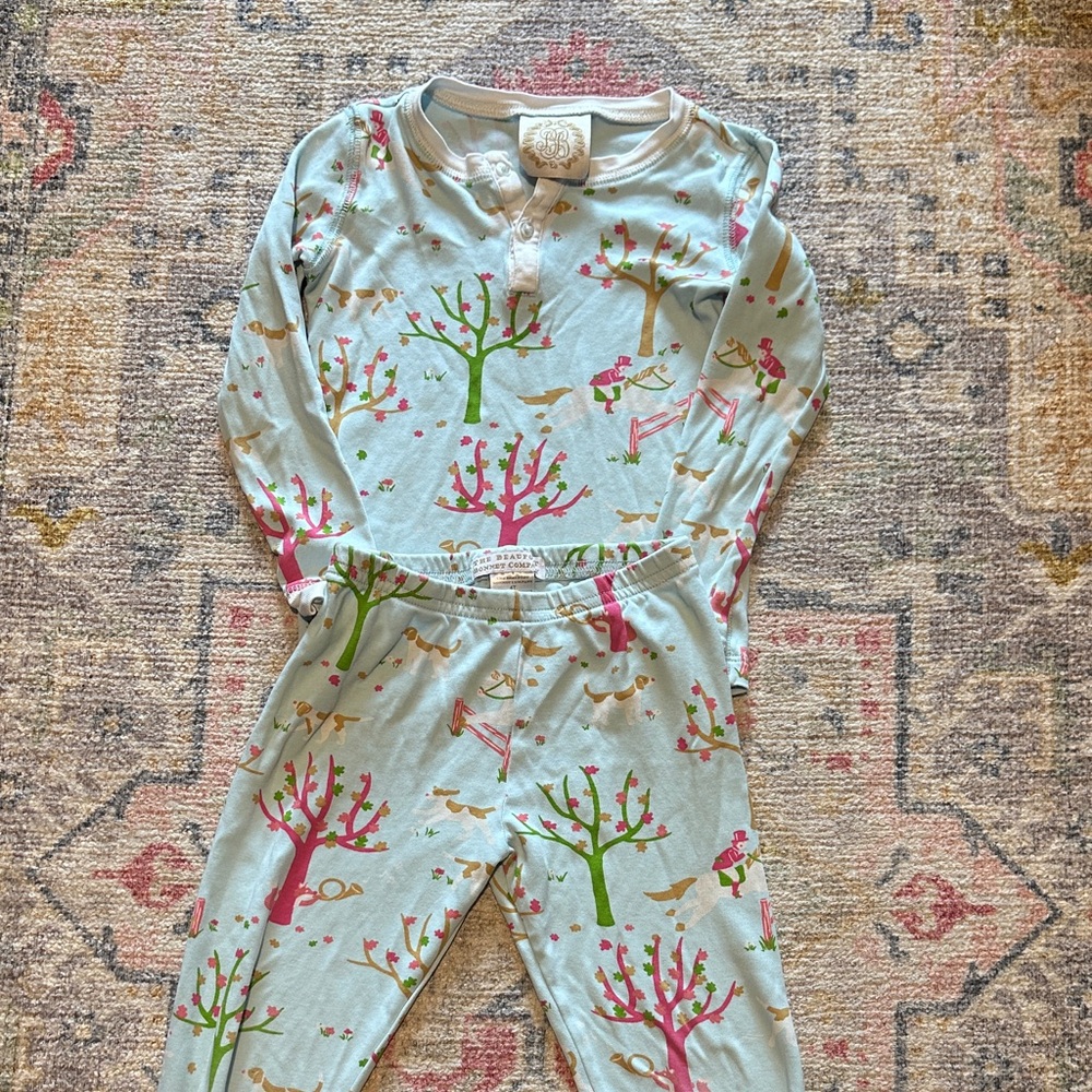 The Beaufort Bonnet Company (TBBC) Girls puppy dog floral Pajamas 4T